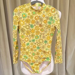 Girls Surf Birdy One Piece Swimsuit - Rashguard - Yellow & Green - Size: 5-6Y